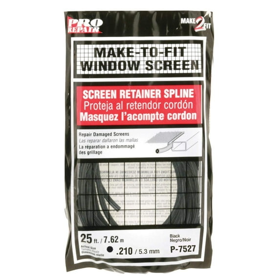 Prime-Line P 7527 Screen Retainer Spline, .210-in, 25-ft, Black
