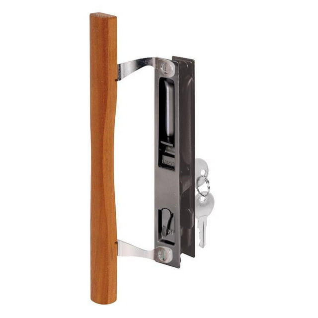 PrimeLine 10" Wood Tone Steel Outdoor Sliding Glass Door Lock Set