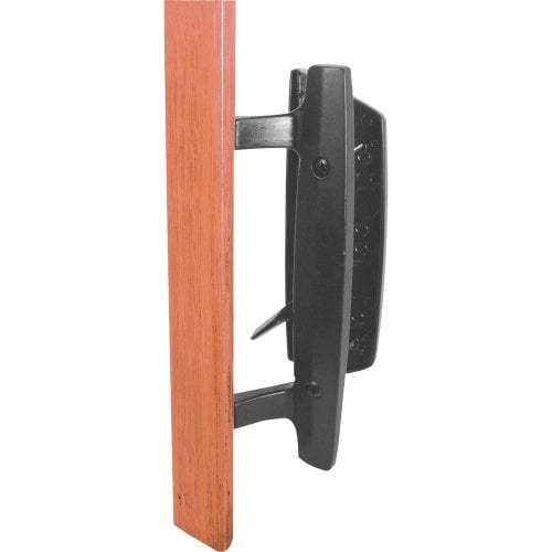 Prime-Line C 1131 Sliding Glass Door Handle Set - Replace Old or Damaged Door Handles Quickly and Easily - Black Diecast, Mortise/Hook Style (Fits 3-15/16? Hole Spacing)