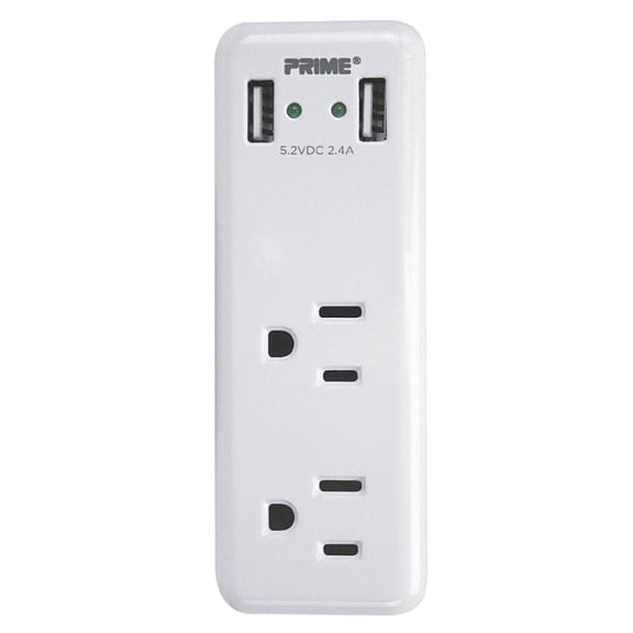 Prime Wire & Cable 2 Power & 2 USB White Space Saving USB Wall Charger