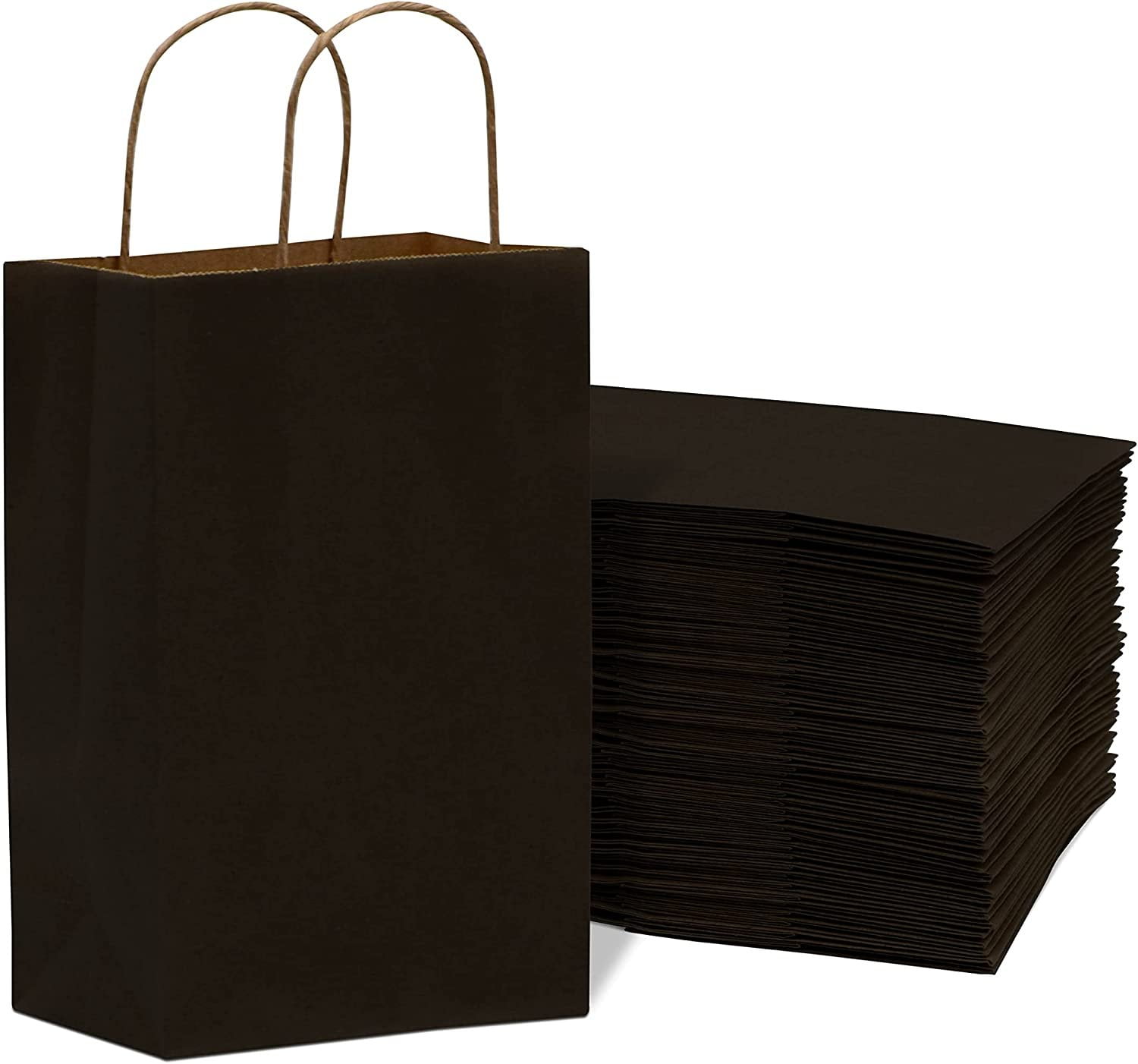 Prime Line Packaging Black Paper Bags, Extra Small Paper Bags with Handles  6x3x9 50 Pack 