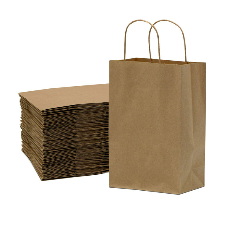 Prime Line Packaging Brown Paper Bags with Handles, Extra Small Paper Bags  6x3x9 50 Pack 
