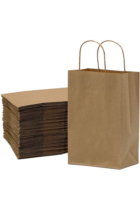 Brown Paper Bags with Handles, Gift Bags Bulk 6x3x9 100 Pack