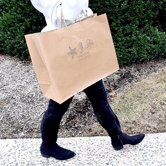Prime Line Packaging Brown Paper Bags with Handles, Large Paper Shopping Bags 16x6x12 50 Pack