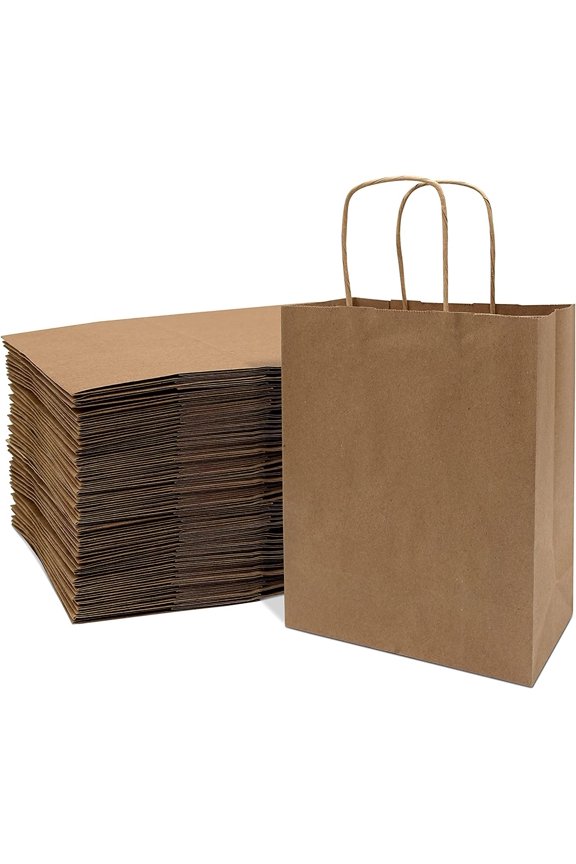 Brown Paper Bags with Handles, Paper Gift Bags 8x4x10 100 Pack