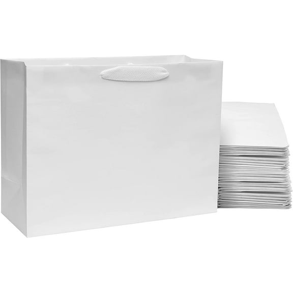 Prime Line Packaging Large PB Twill White Paper Shopping Bags 25 Pack - 16x6x12
