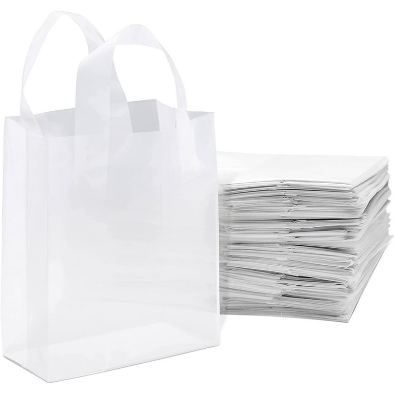 Prime Line Packaging Plastic Bags with Handles, Small Plastic Bags Frosted  White 8x4x10 100 Pack 