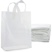 Prime Line Packaging Plastic Gift Bags, Bags with Handles, Frosted White Party Bags 10x5x13 100 Pack