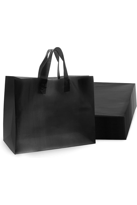 Plastic Shopping Bags with Handles, Frosted Black Extra Large Bulk 16x6x12 100 Pack