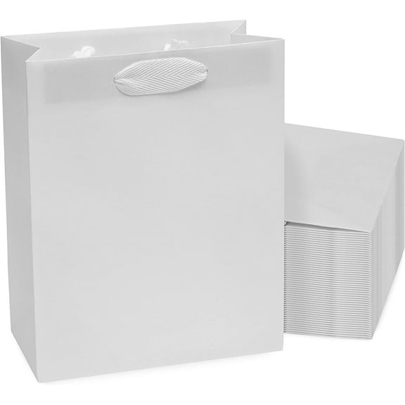 Prime Line Packaging Small PB Twill White Paper Shopping Bags 50 Pack - 8x4x10