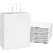 Prime Line Packaging White Gift Bags, Medium Gift Bags Bulk, Paper Bags with Handles 10x5x13 100 Pack