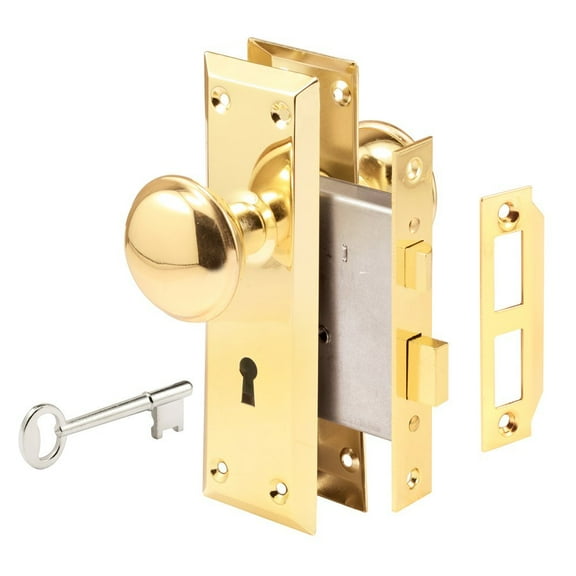 Prime-Line Mortise Lock Set - Lockable Steel, Brass Finish - 1-3/8" x 1-3/4"