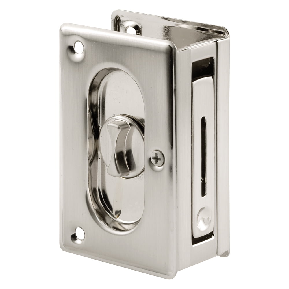 Prime-Line Products N 7367 3/4 in., Solid Brass with Satin Nickel Finish,  Pocket Door Privacy Lock and Pull
