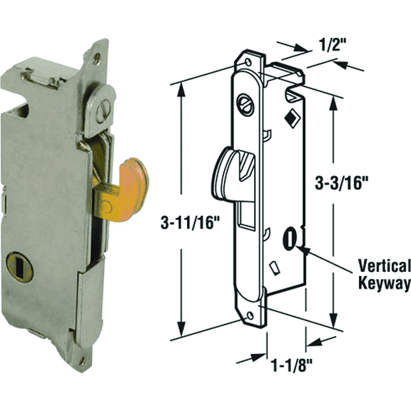 Prime-Line Sliding Patio Door Vertical Mortise Lock - Single Pack  Residential Use, Standard Application