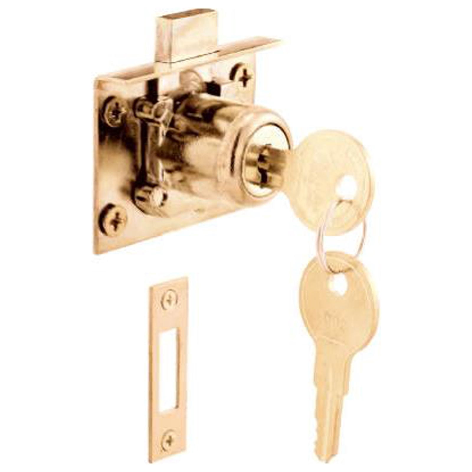Prime-Line U 10666 7/8 In. Brass Plated Drawer/ Cabinet Lock, Self Latching - Quantity 6