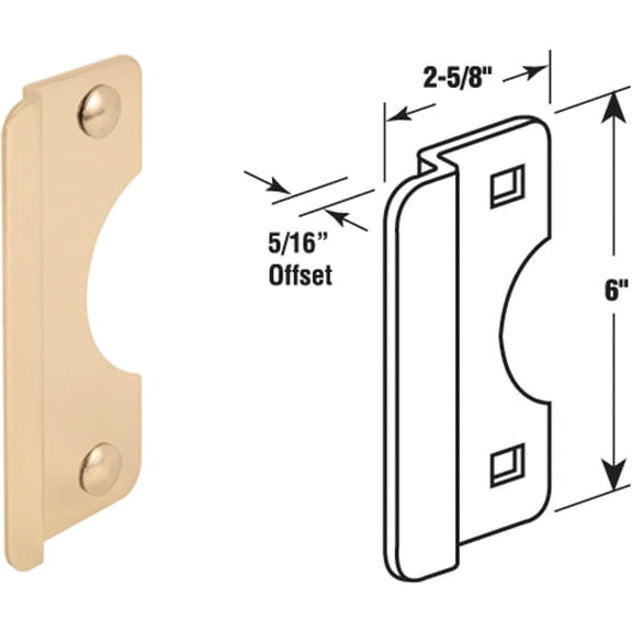 Prime-Line U 9510 Steel Latch Guard Plate Cover for Out-Swinging Doors, 6 Inch Cover with 5/16 Inch Offset, Polished Brass, Set of 1