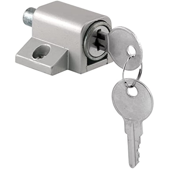 Prime-Line U 9861 Sliding Door Keyed Lock, Push-in - Replace Broken Parts and Add Additional Home Security, Painted Diecast Case, Auminum Finish