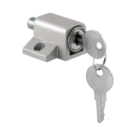 Push-In Sliding Door Keyed Lock, Aluminum Finish