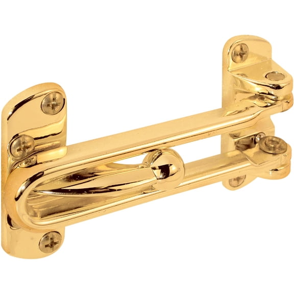 Prime-Line U 9897 Diecast Security Swing Bar Lock for Hinged Swing-In Doors, 3-7/8 Inch Bar Length by 2-1/2 Inch Height, Polished Brass, Set of 1