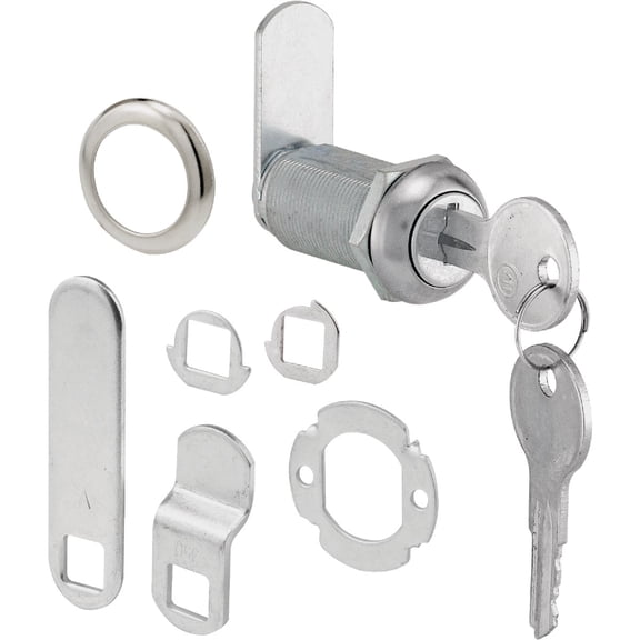 Prime-Line U 9950 Drawer and Cabinet Lock  Secure Important Files and Drawers, 1-3/8 in., Diecast Stainless Steel, Fits on 1 in. Max Panel Thickness, Keyed Different (1 Kit)