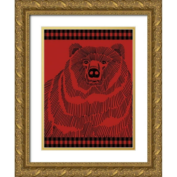 Prime, Marcus 12x14 Gold Ornate Wood Framed with Double Matting Museum Art Print Titled - Checkered Bear 2