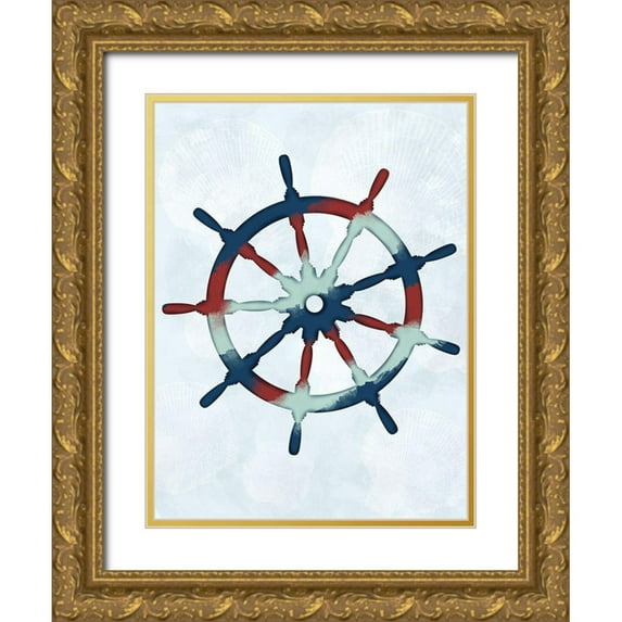 Prime, Marcus 12x14 Gold Ornate Wood Framed with Double Matting Museum Art Print Titled - Stripped Ship Wheel
