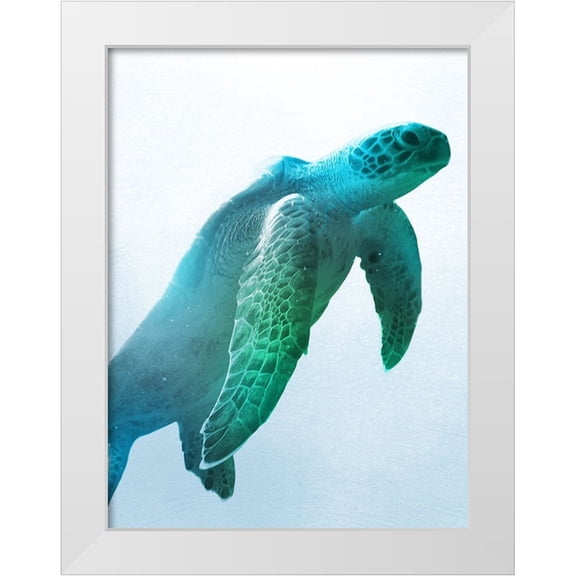 Prime, Marcus 12x14 White Modern Wood Framed Museum Art Print Titled - Floating Turtle