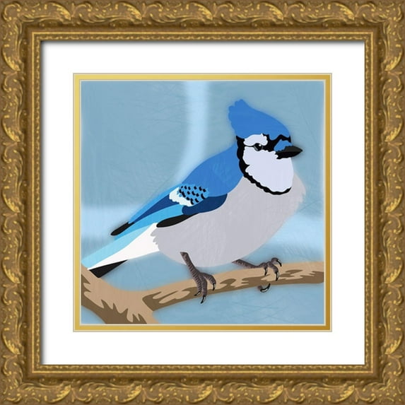 Prime, Marcus 15x15 Gold Ornate Wood Framed with Double Matting Museum Art Print Titled - Majestic Blue Jay