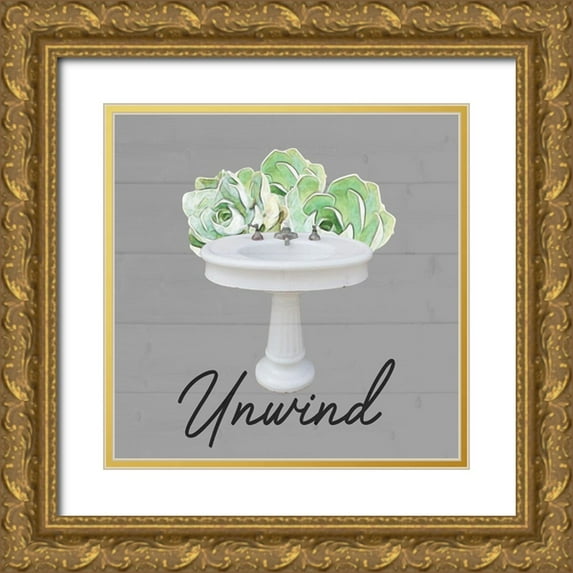 Prime, Marcus 15x15 Gold Ornate Wood Framed with Double Matting Museum Art Print Titled - Unwind Succulent