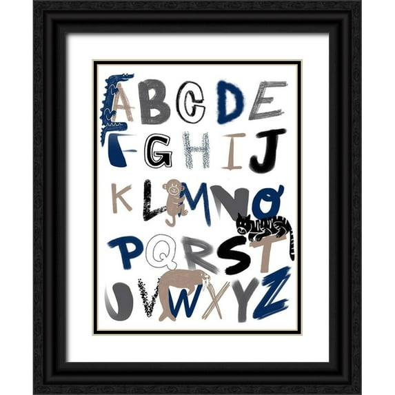 Prime, Marcus 19x24 Black Ornate Wood Framed with Double Matting Museum Art Print Titled - Critter Alphabet 1