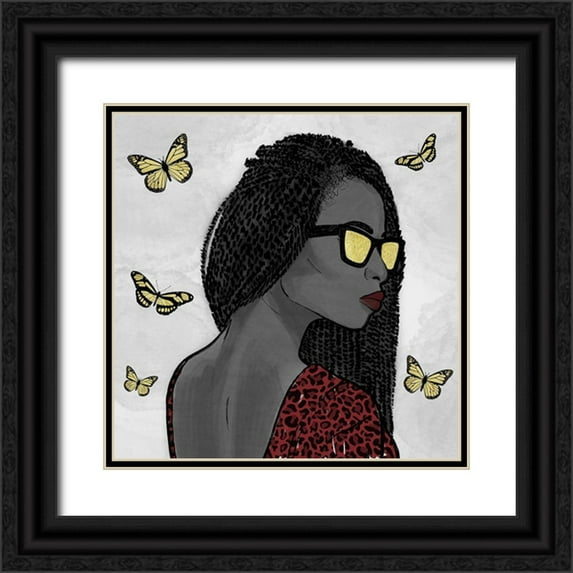 Prime, Marcus 20x20 Black Ornate Wood Framed with Double Matting Museum Art Print Titled - Crimson Leopard And Butterfly Fashion 2