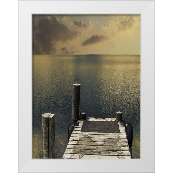 Prime, Marcus 25x32 White Modern Wood Framed Museum Art Print Titled - Sunset On The Dock