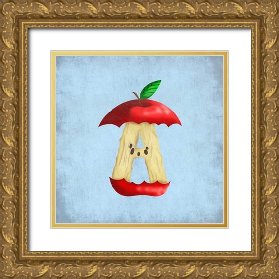 Prime, Marcus 26x26 Gold Ornate Wood Framed with Double Matting Museum Art Print Titled - A Is For Apple