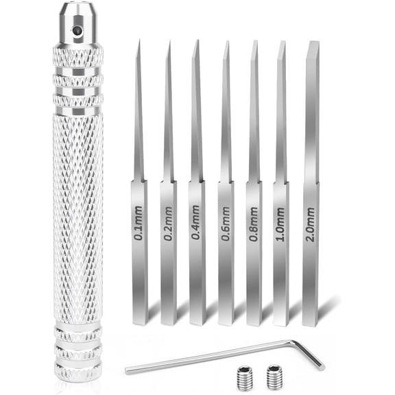 Prime Model Scriber & Chisel Tool Kit, 7 Precision Steel Blades 0.1-2.0mm with Aluminum Handle for Gundam Panel Lining, Gunpla, Resin Model Detailing and DIY