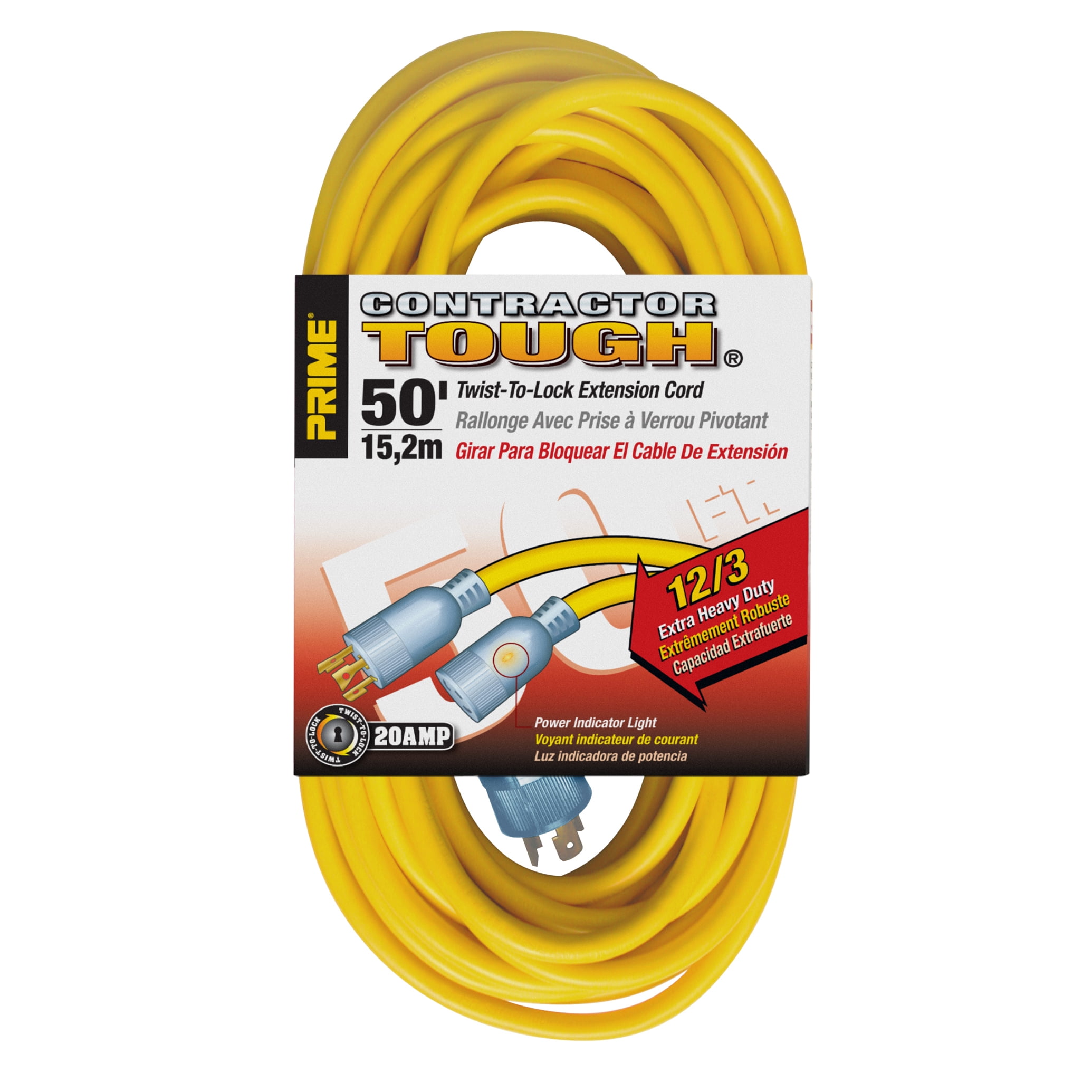 Prime Outdoor 50 ft. L Yellow Extension Cord 12/3 SJTW