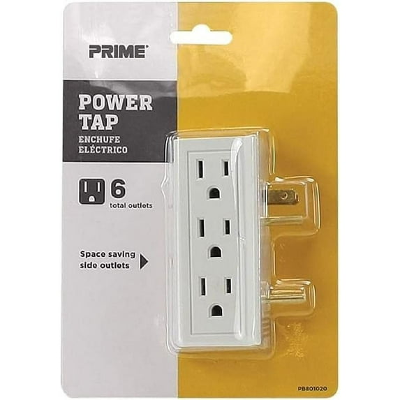 Prime PB801020 6 Side-Outlet Space-Saver Power Tap, White