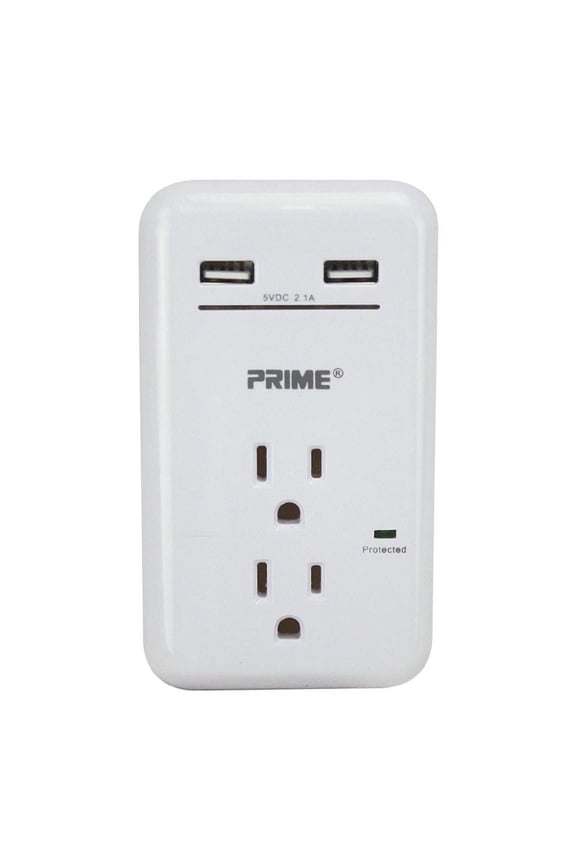 PBUSB342S 125V 2-Outlet & 3.4A 2-USB Charger With Surge Protection
