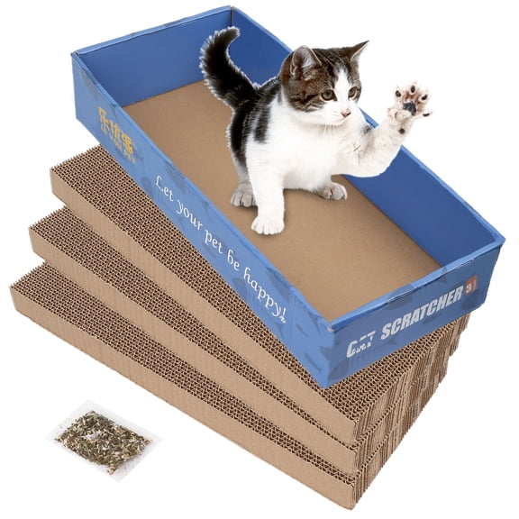 Prime Pets 3 in 1 Cat Scratcher Cardboard, Reversible Corrugated Cat Scratching Pad