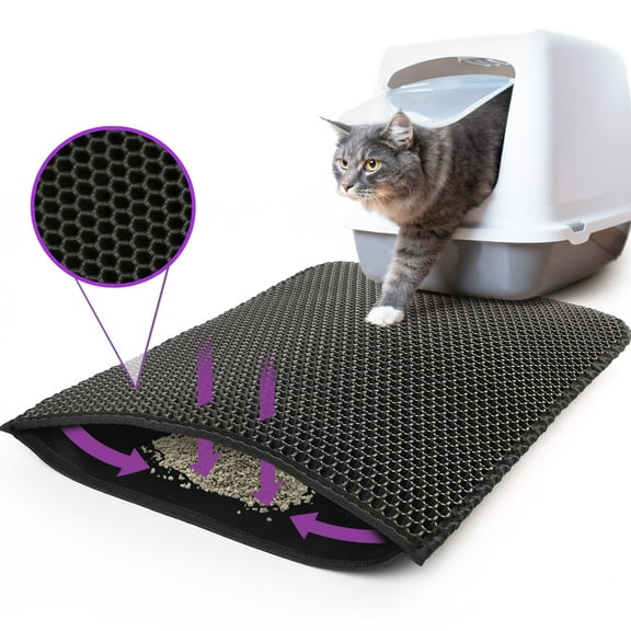 Prime Pets Cat Litter Mat, Double Layer Urine Waterproof Trapper Mat, Non-Slip,24x15 in, Black