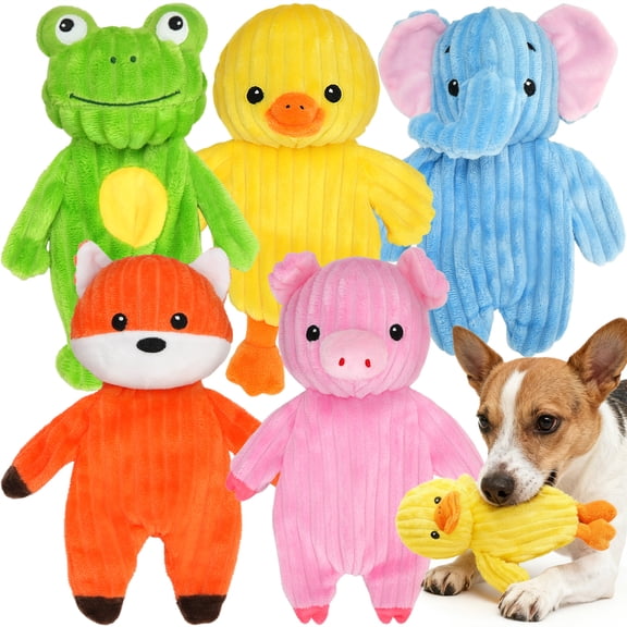 Prime Pets Plush Dog Toys with Squeaker, No Stuffing Bodies, 5 Pack Crinkle Pet Toys, Puppy Chew Toy
