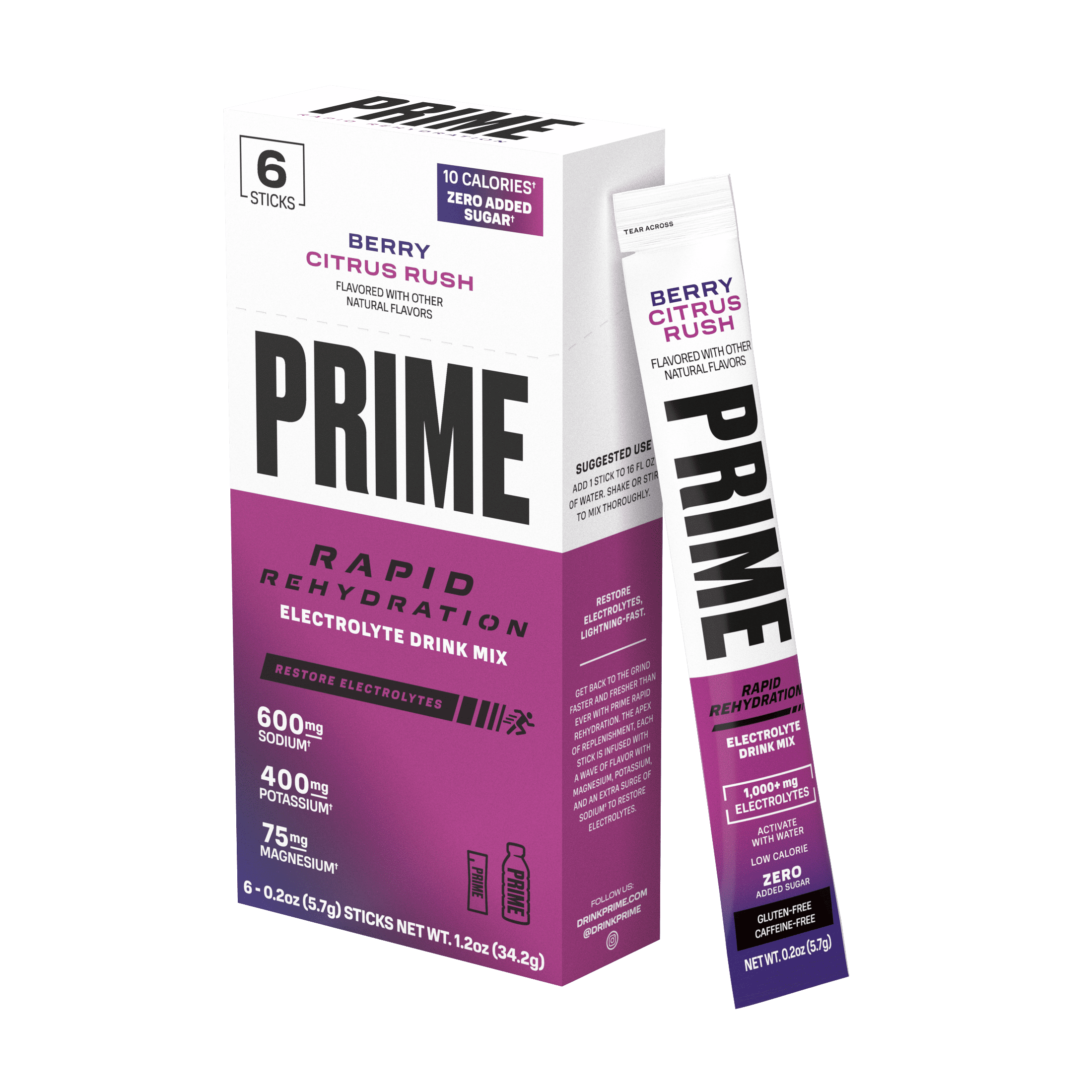 Prime Rapid Rehydration Sticks, Berry Citrus Rush, 6 Count, Box