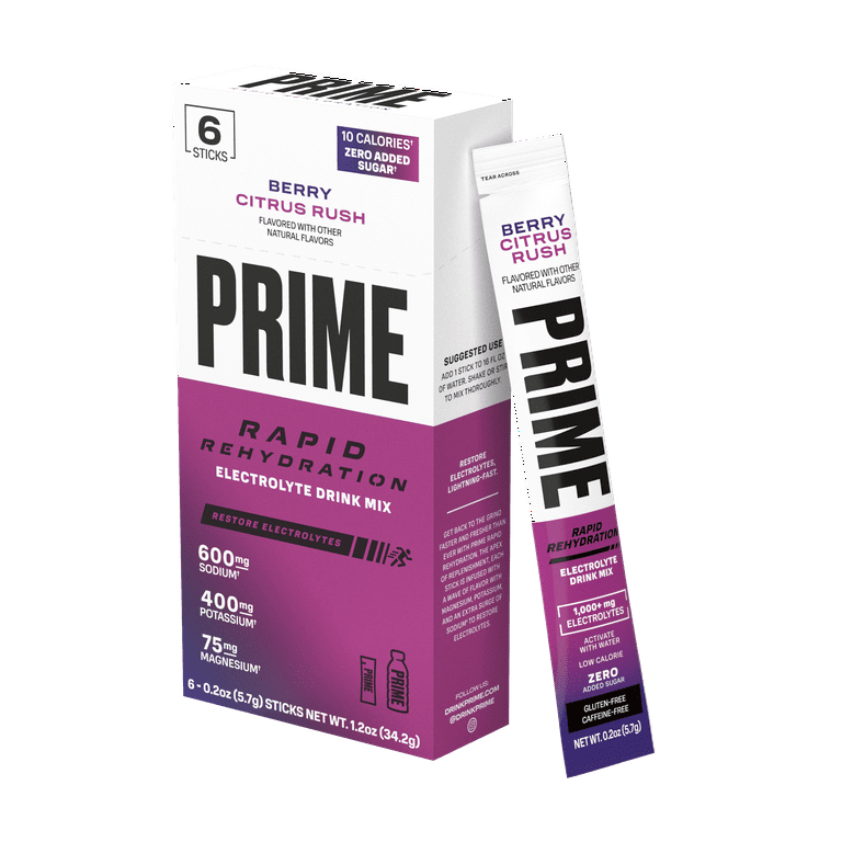 Prime Rapid Rehydration Sticks, Berry Citrus Rush, 6 Count, Box