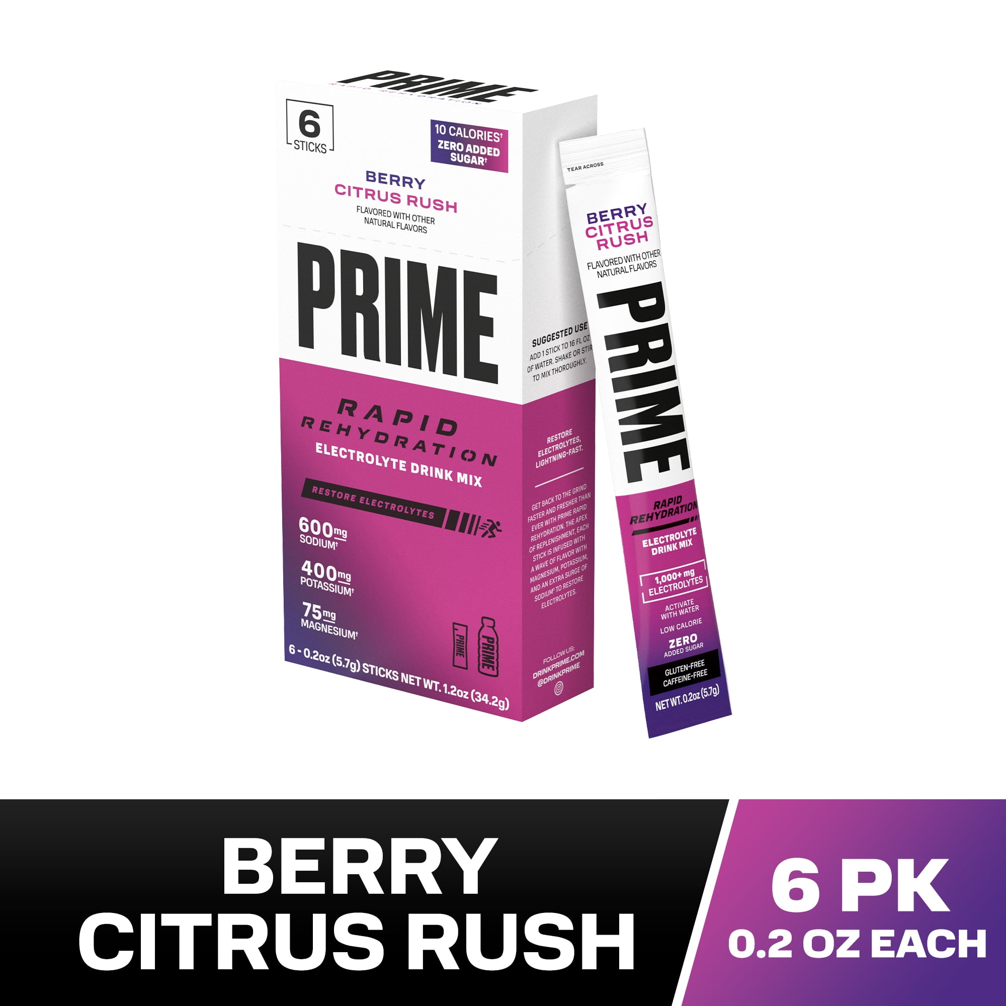 Prime Rapid Rehydration Sticks, Berry Citrus Rush, 6ct