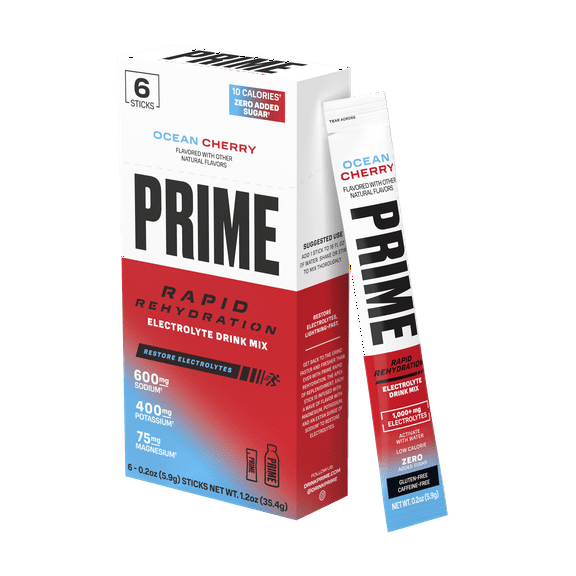 Prime Rapid Rehydration Sticks, Ocean Cherry, 6 Count, Box
