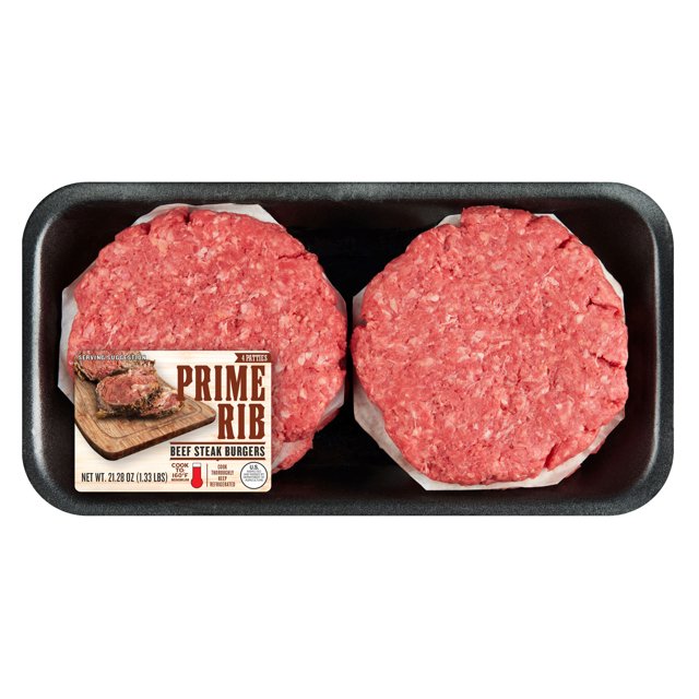 Prime Rib Beef Steak Burgers, 4 Count, 1.33 lb Tray, Fresh - Walmart.com