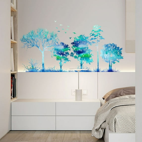 Prime SHISHIan Blue Green Watercolor Wall Decal Gradient Color Bird Wall Stickers Peel And Stick Removable Art Murals Decor For Bedroom Offices Classroom Living Room,Christmas Decorations,