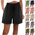 thumbnail image 1 of BiZtdJrK Womens Summer Linen Drawstring Beach Shorts with Pockets Solid Casual High Waisted Short Pants Wide Leg Bermuda Shorts Vacation Clothes Beige S, 1 of 9