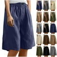 thumbnail image 1 of Prime Sales Today Clearance! QATAINLAV Womens Knee Length Shorts Dressy Casual Summer Loose Wide Leg Bermuda Shorts Button Elastic Waist Capris with Pockets Brown XL, 1 of 9