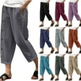 thumbnail image 1 of Prime Sales Today Clearance, lcziwo Capri Pants with Pockets for Women Summer Casual Linen Cropped Beach Pants Baggy Wide Leg Soft Comfy Short Lounge Trousers Blue L, 1 of 7