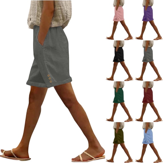 Prime Sales Today! QATAINLAV Women's Lounge Shorts Cotton Line Elastic Waist Workout Shorts Side Button Comfy Pull on Summer Beach Shorts with Pockets Vacation Outfits Light Blue XL